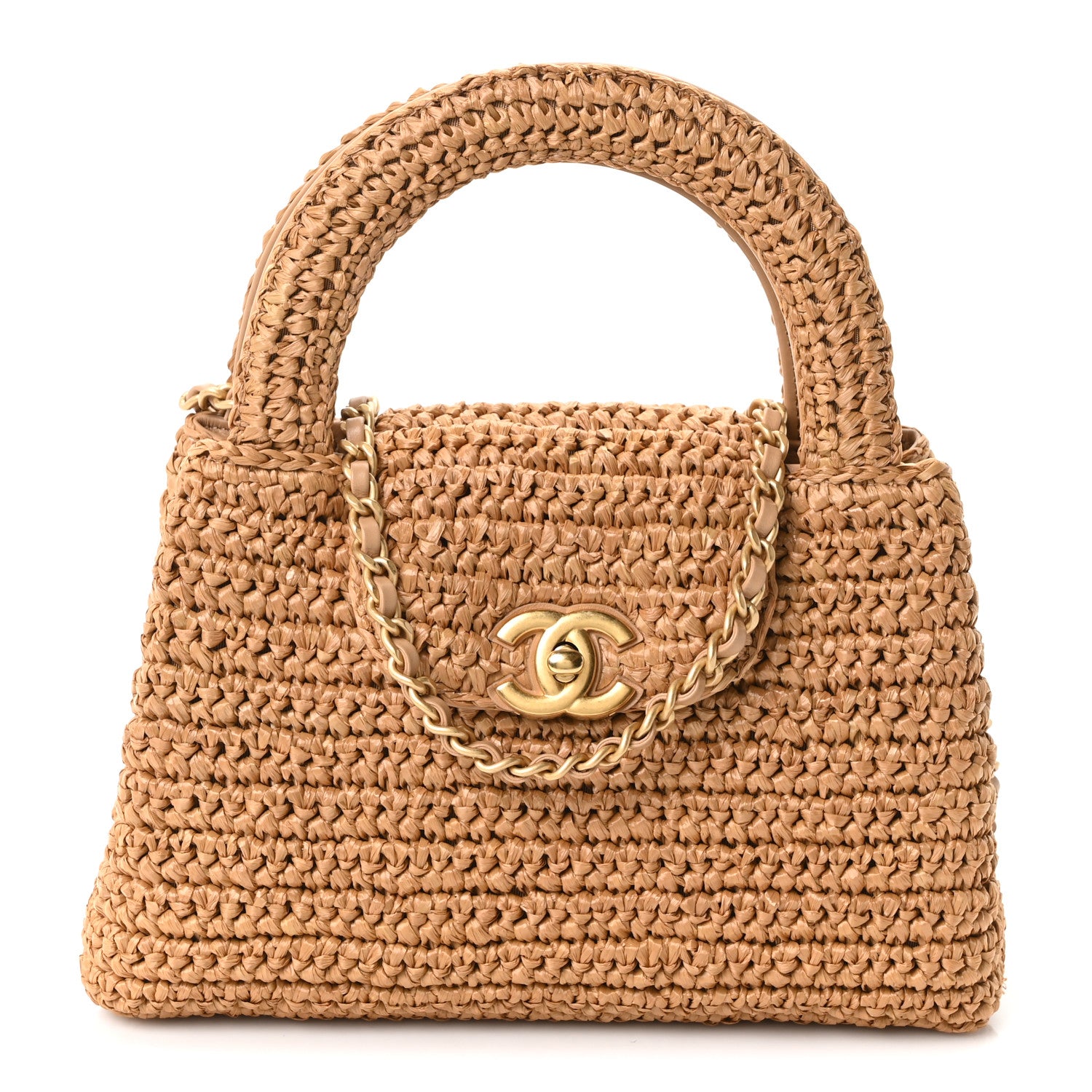 Chanel Braided Raffia Nano Kelly Flap Bag Dark Beige 1 of 11