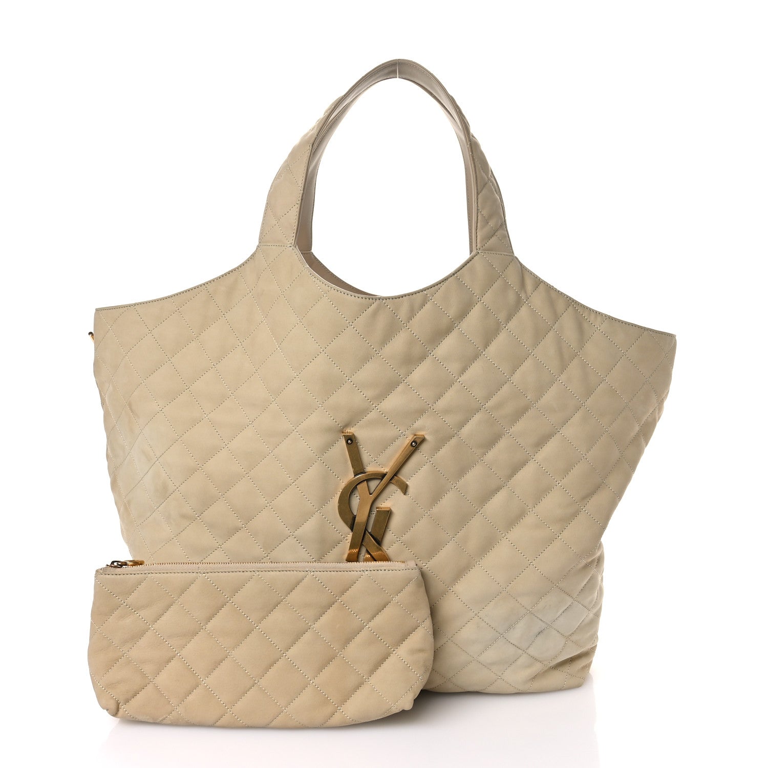 Saint Laurent Nubuck Suede Quilted Maxi Icare Shopping Tote Beige 3 of 13