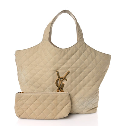 Saint Laurent Nubuck Suede Quilted Maxi Icare Shopping Tote Beige 3 of 13
