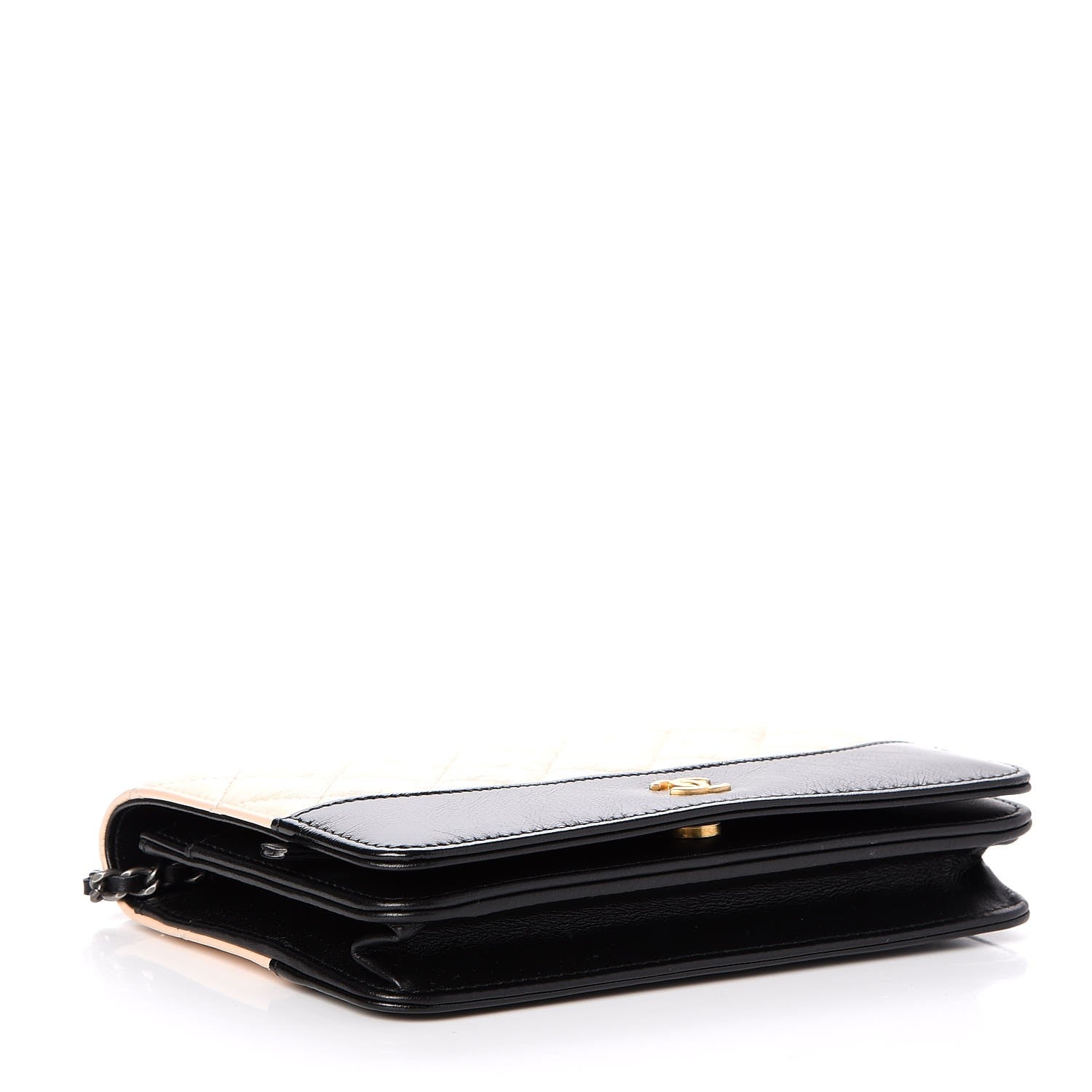 Chanel Aged Calfskin Quilted Gabrielle Wallet On Chain WOC Beige Black 4 of 9