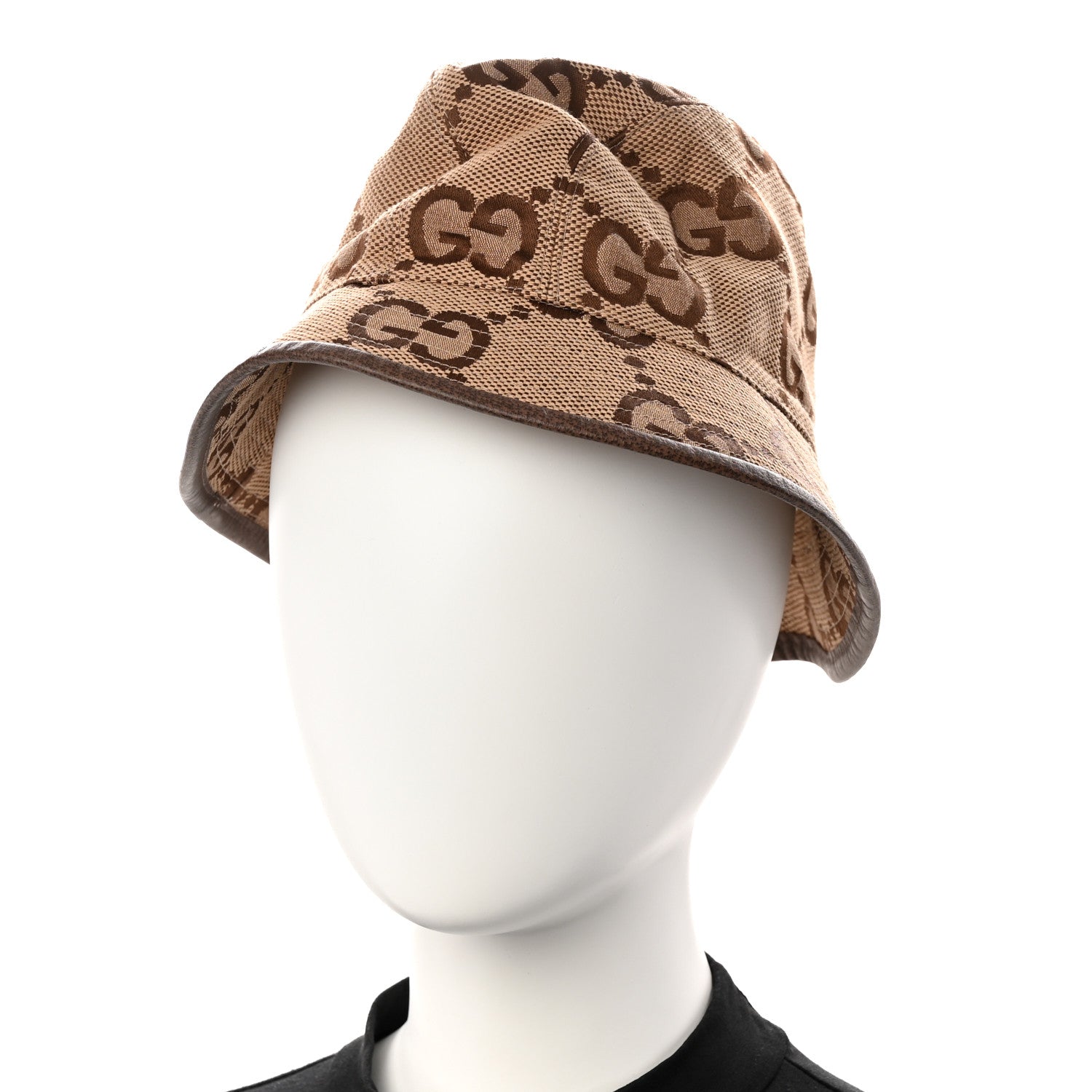 Gucci Monogram Jumbo GG Bucket Hat S Camel Ebony New Acero 2 of 10