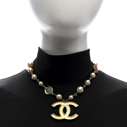 Chanel Metal Pearl Resin CC Pendant Necklace Gold Multicolor 2 of 5
