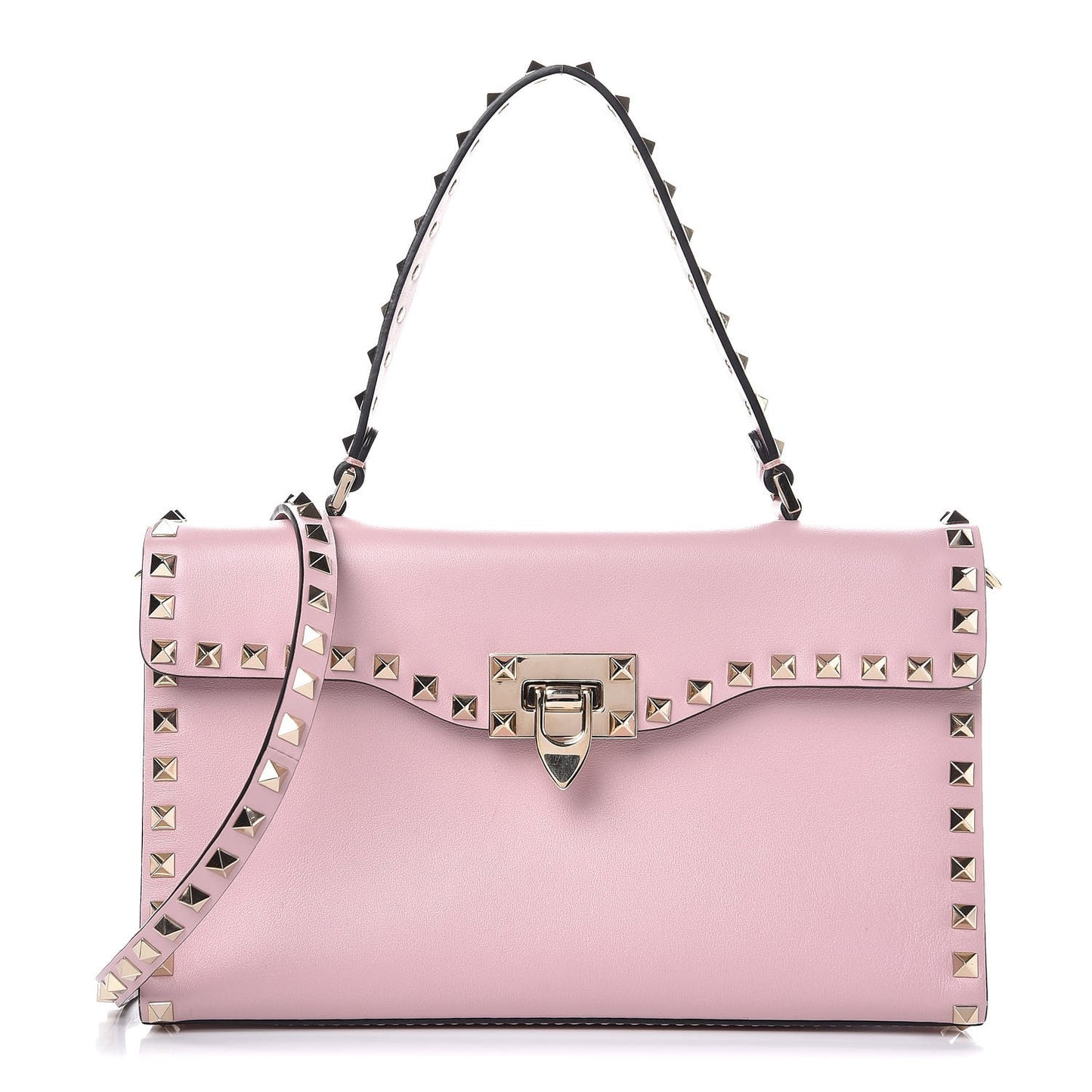 Vitello Small Rockstud Single Handle Flap Bag Cipria