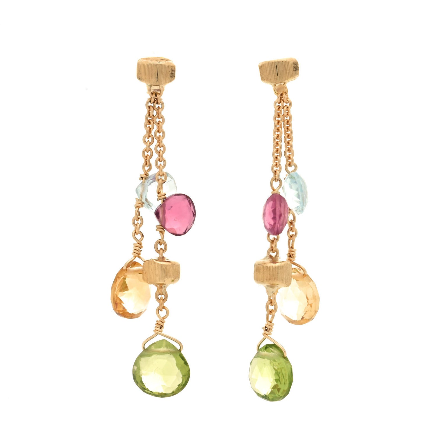 18K Yellow Gold Multi Gemstone Paradise Two-Strand Drop Earrings