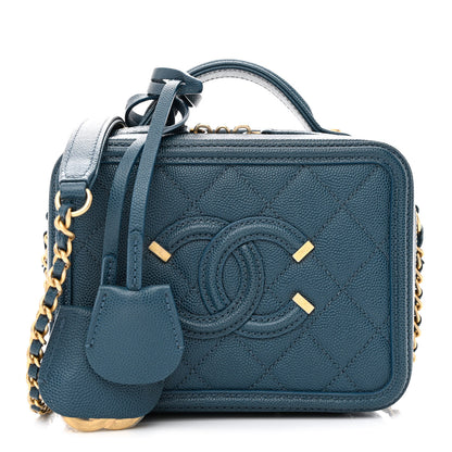 Chanel Caviar Quilted Small CC Filigree Vanity Case Dark Blue 1 of 11