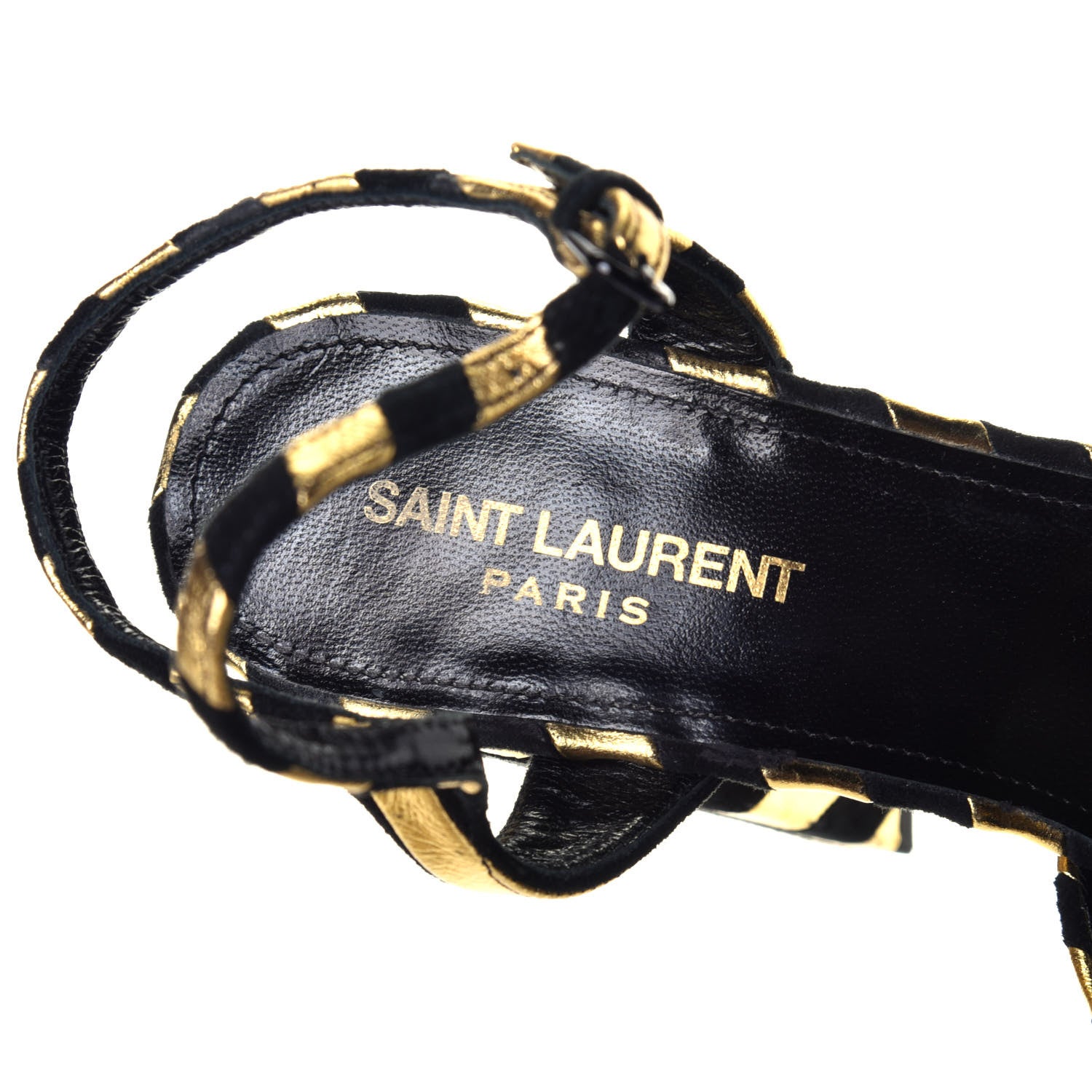Saint Laurent Metallic Suede Bianca 125 Platform Sandals 38 Black Gold 7 of 9