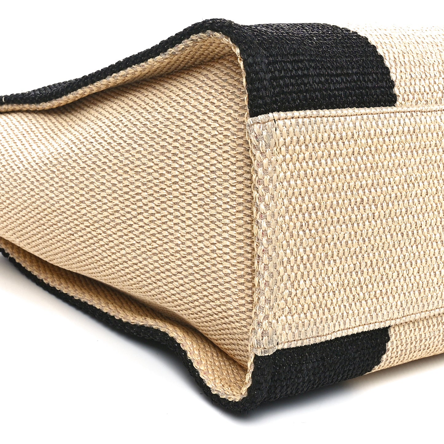 Straw Raffia Calfskin Striped Large Deauville Tote Black Beige Ivory