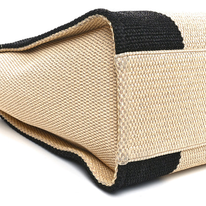Chanel Straw Raffia Calfskin Striped Large Deauville Tote Black Beige Ivory 9 of 10