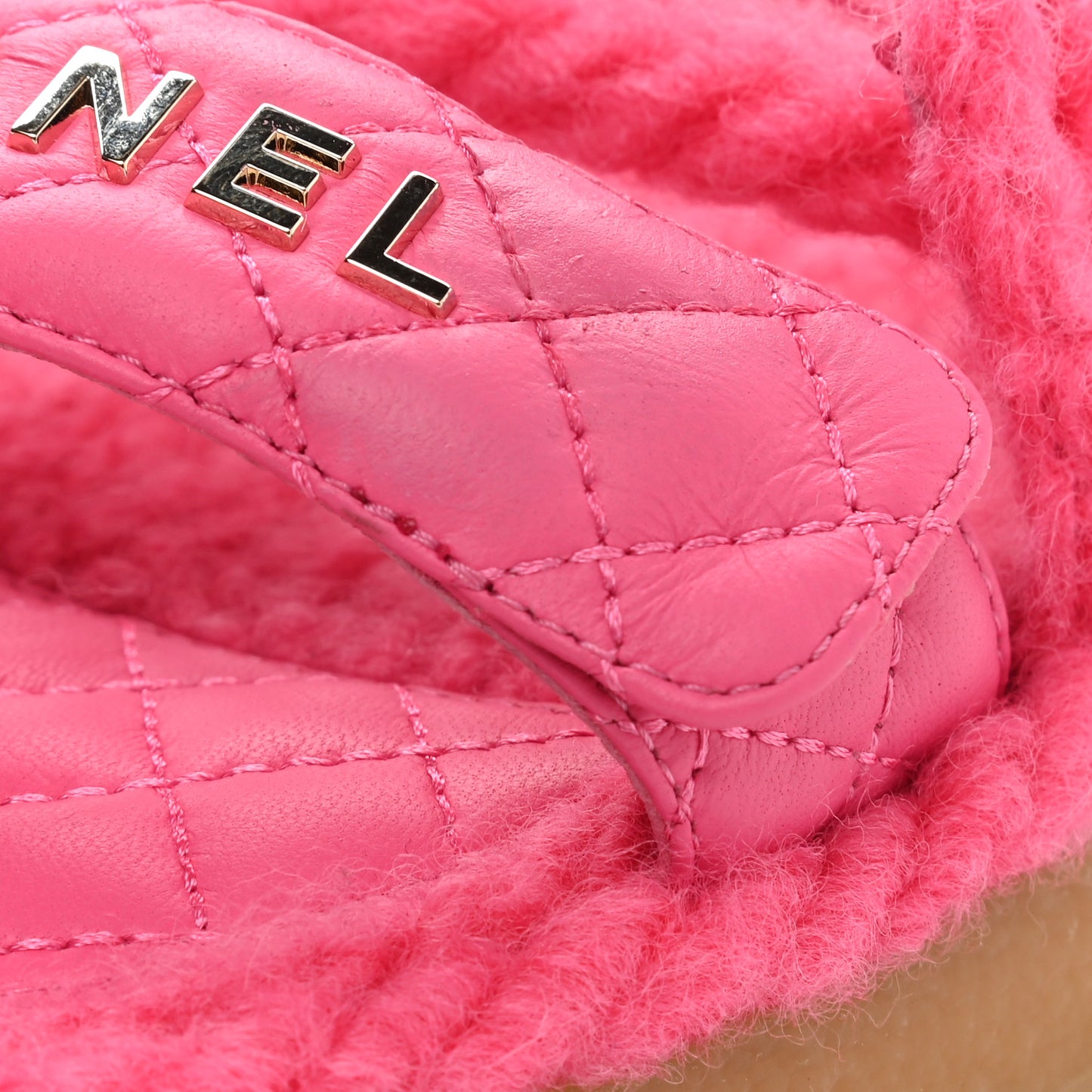 Cord Lambskin Quilted Logo Sandals 38 Pink