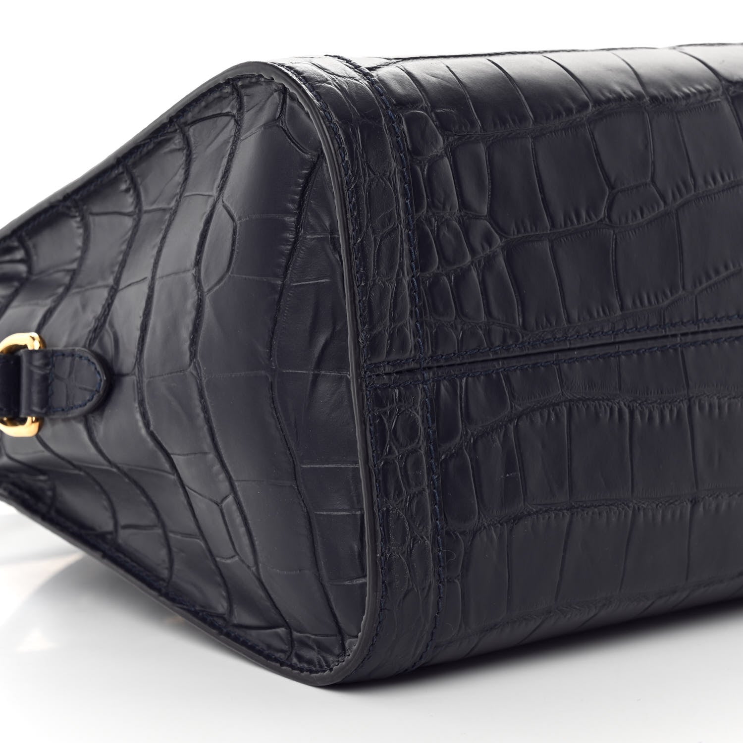 Alexander McQueen Calfskin Crocodile Embossed Small Skull Padlock Zip Around Tote Navy Blue 9 of 11