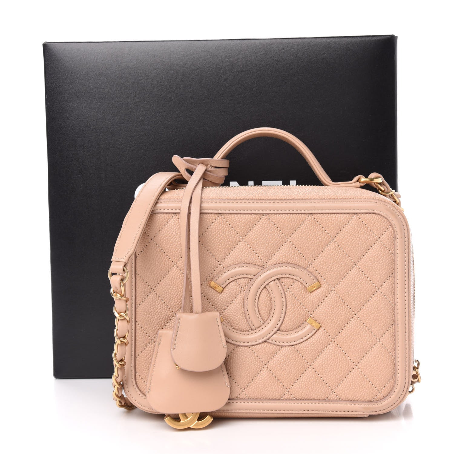 Chanel Caviar Quilted Medium CC Filigree Vanity Case Beige 11 of 11