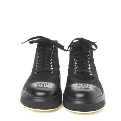 Chanel Fabric Quilted Lambskin Cap Toe Lace Up Sneakers 36 Black 2 of 11