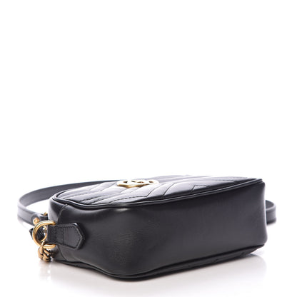 Gucci Calfskin Matelasse Mini GG Marmont Chain Shoulder Bag Black 4 of 9