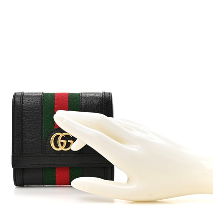 Gucci Textured Dollar Calfskin Web Ophidia Card Case Wallet Black 2 of 9