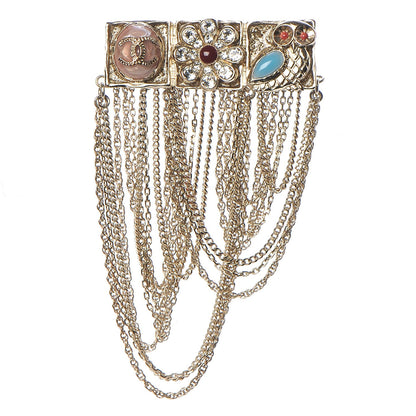 Chanel Enamel Crystal Multi Strand Chain Brooch Gold 1 of 5