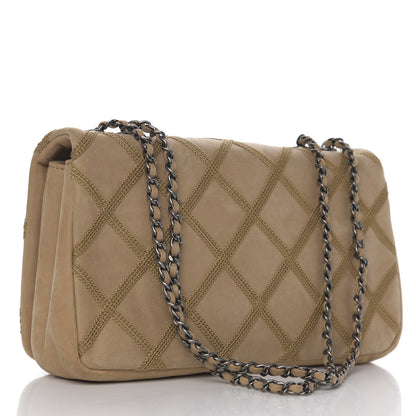 Chanel Suede Diamond Embellished Medium Single Flap Beige 2 of 9