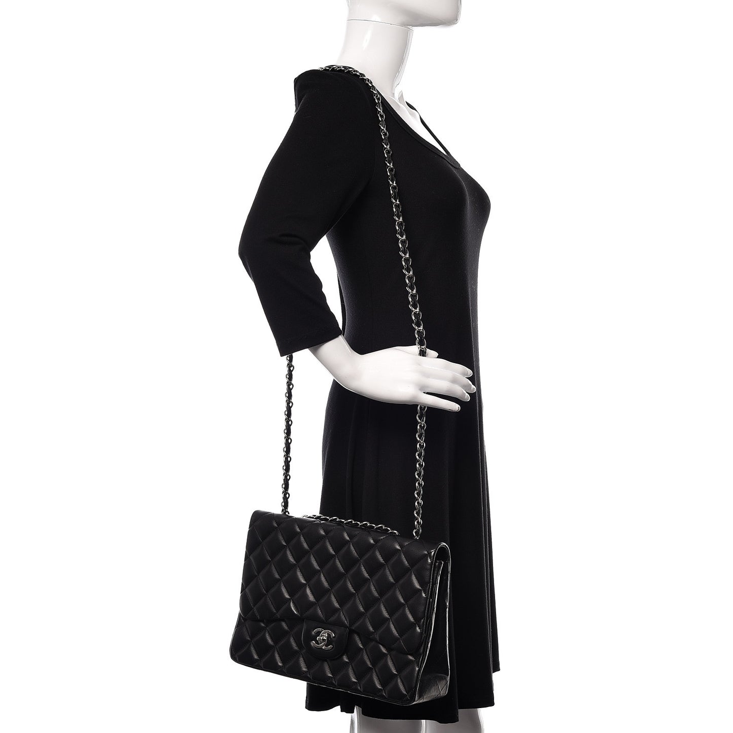 Lambskin Quilted Jumbo Single Flap Black