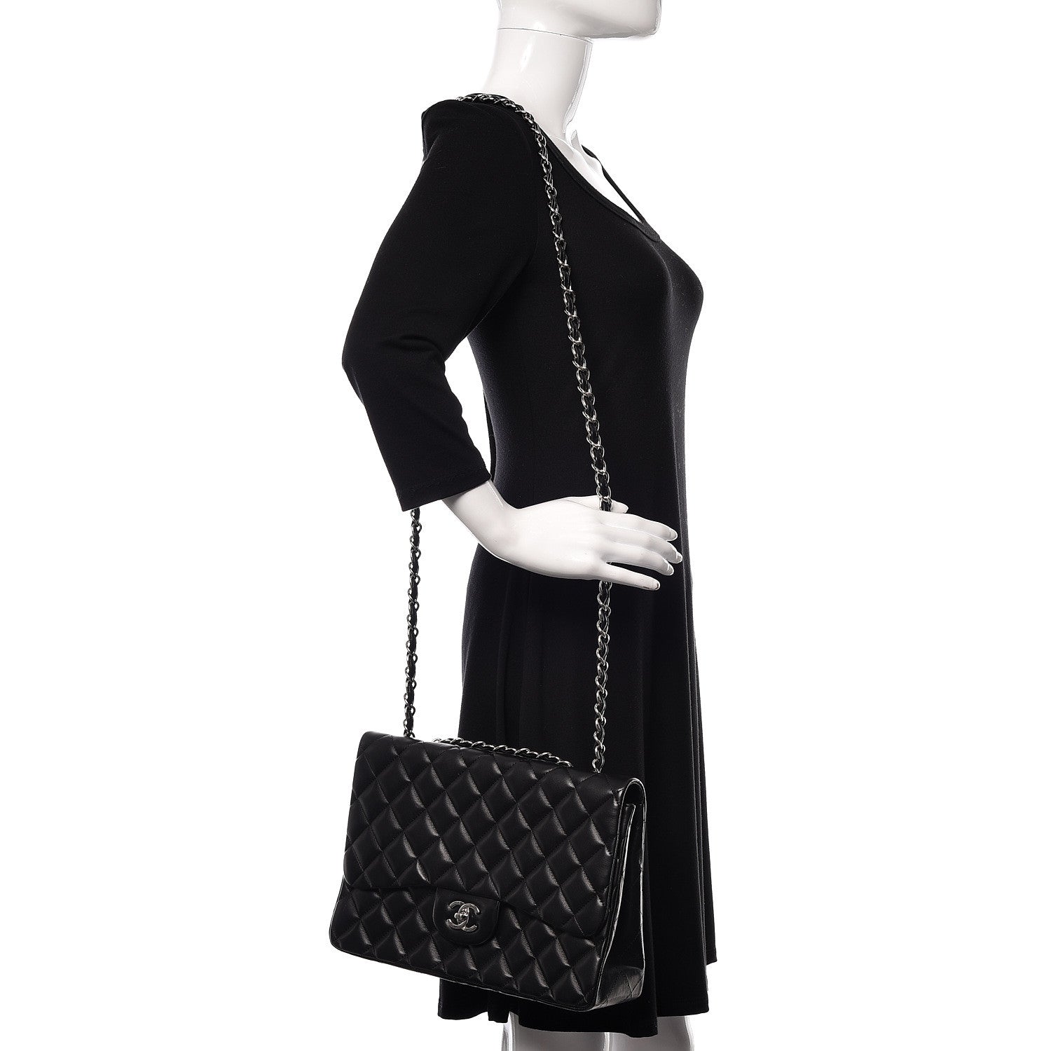 Chanel Lambskin Quilted Jumbo Single Flap Black 2 of 10