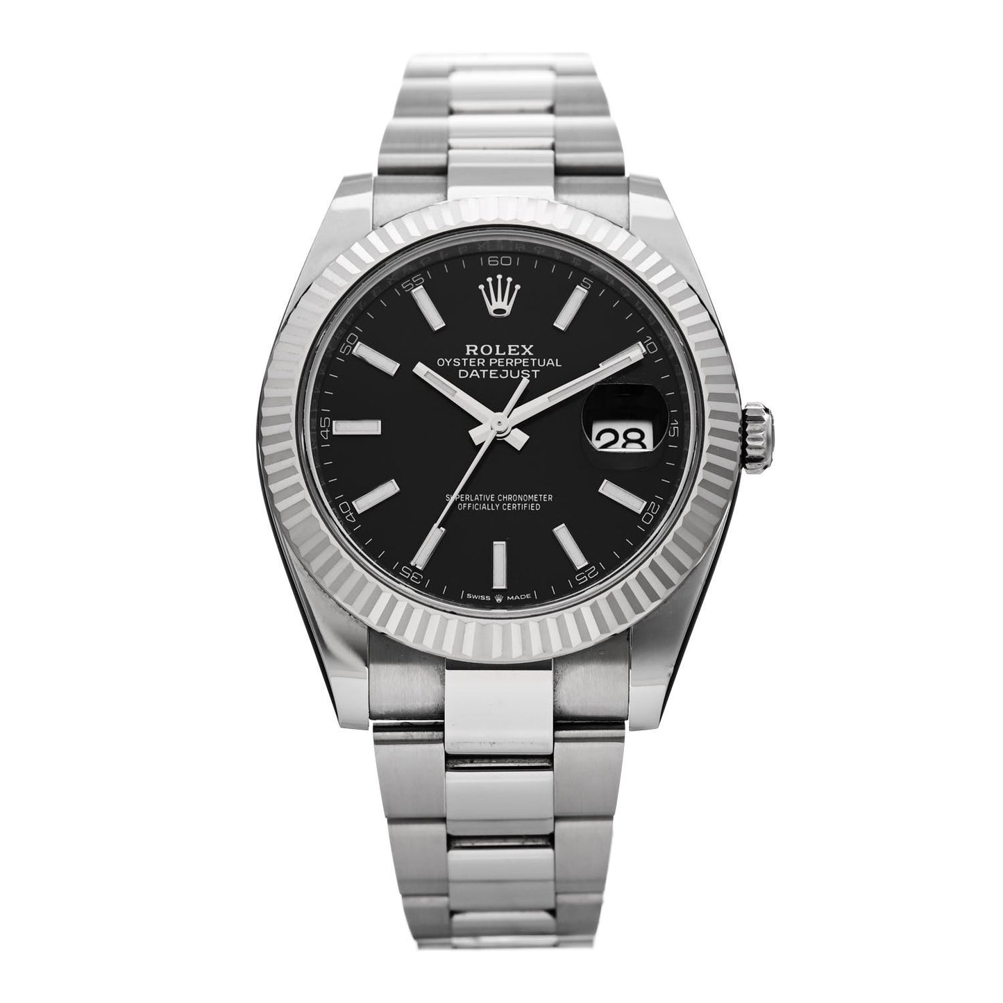 Stainless Steel 18K White Gold 41mm Oyster Perpetual Datejust Watch Black 126334