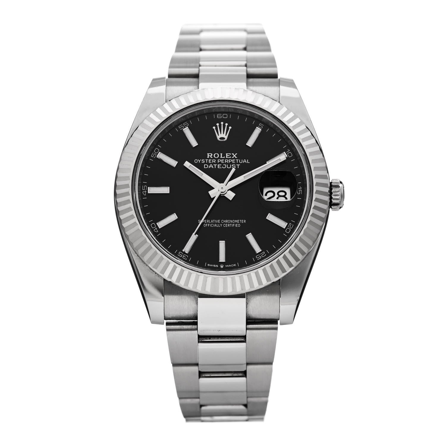 Rolex Stainless Steel 18K White Gold 41mm Oyster Perpetual Datejust Watch Black 126334 1 of 4