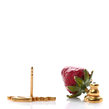 Christian Dior Metal Strawberry Logo Earring Gold Red 3 of 5