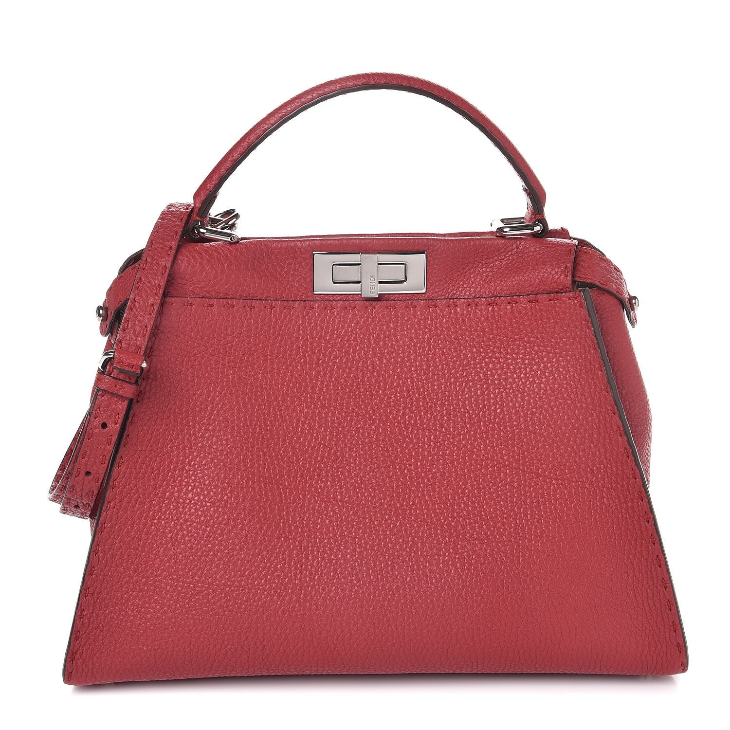 Fendi Cuoio Romano Selleria Bi-Color Medium Peekaboo Iconic Satchel Rosso Latte 1 of 9