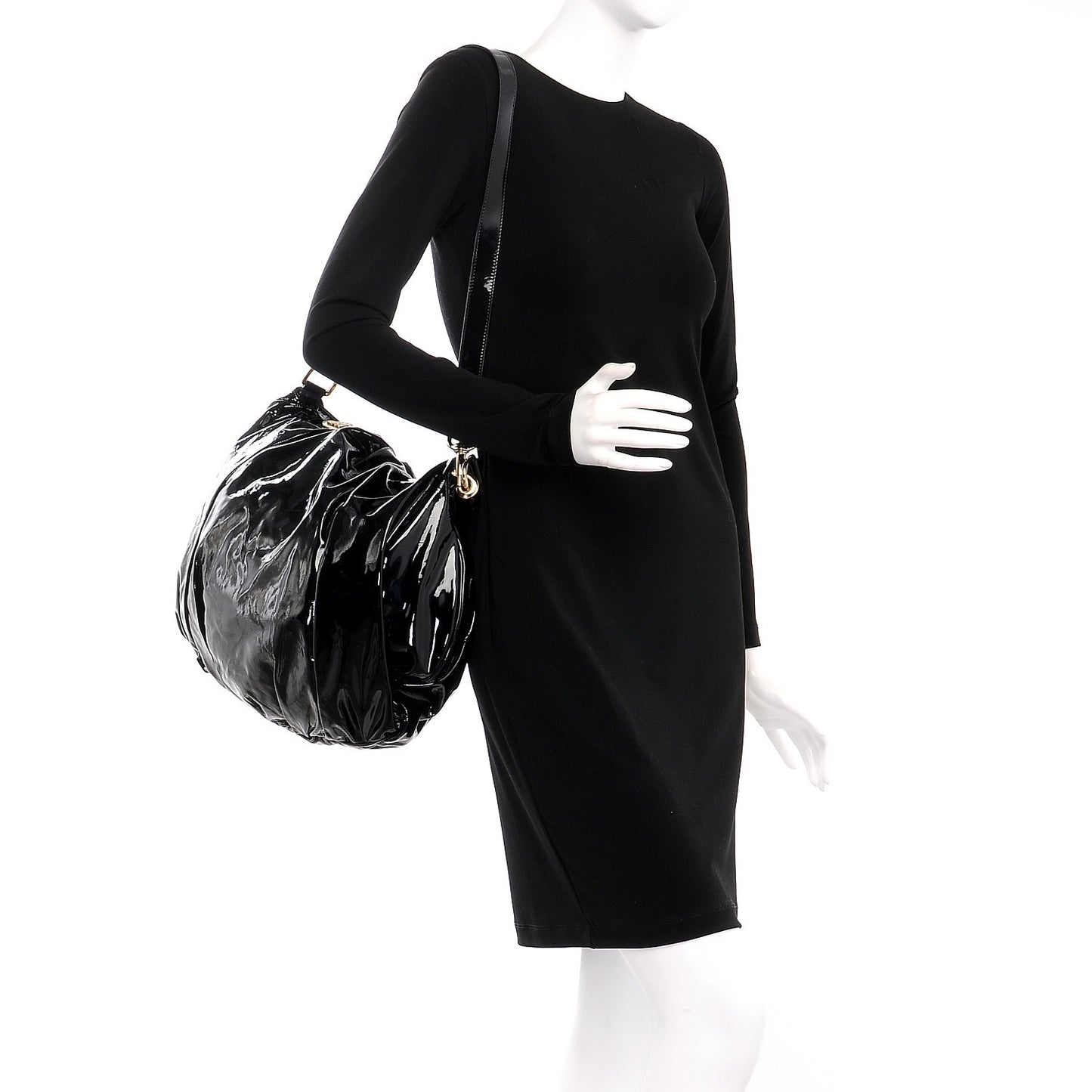 Patent Large Hysteria Top Handle Bag Black