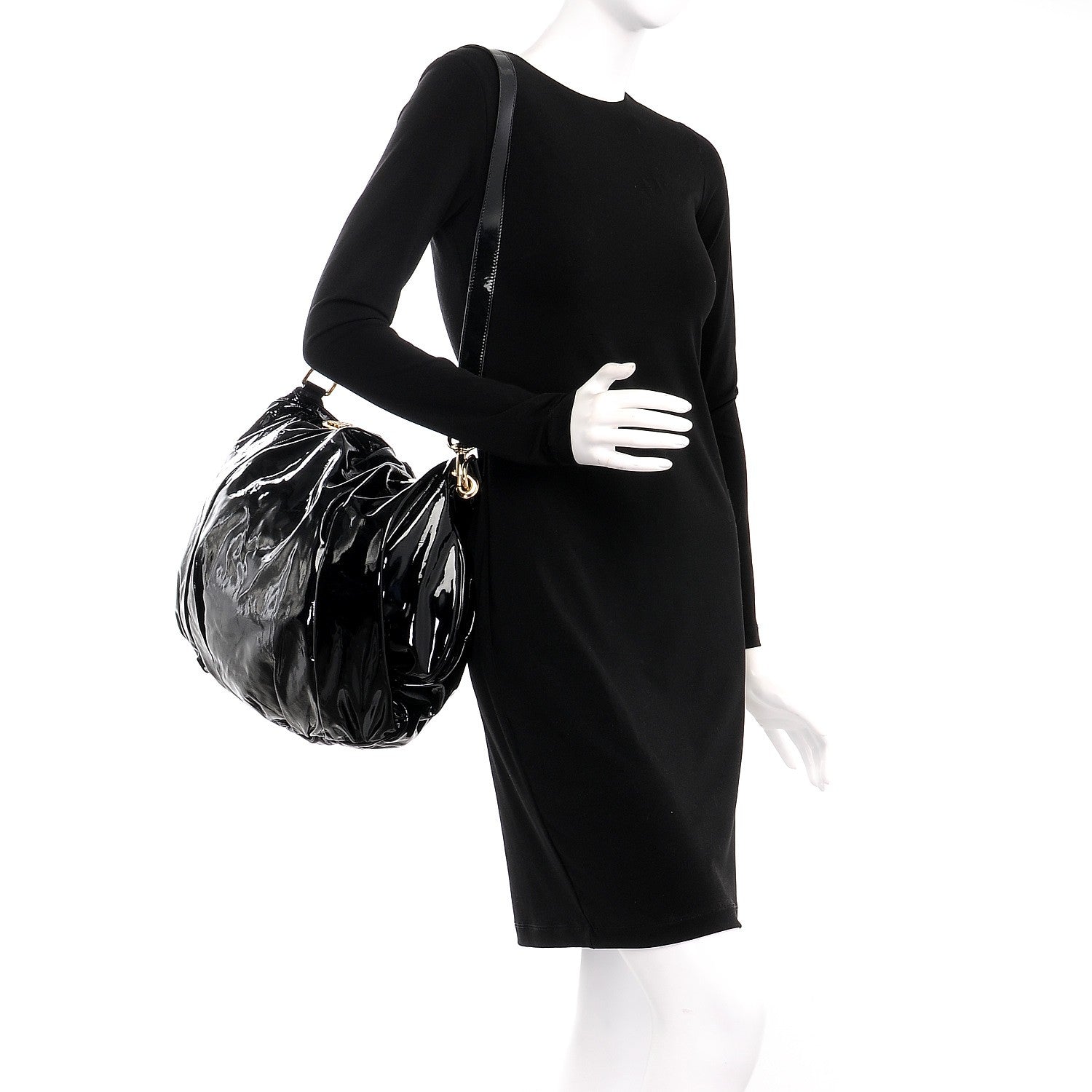 Gucci Patent Large Hysteria Top Handle Bag Black 2 of 7