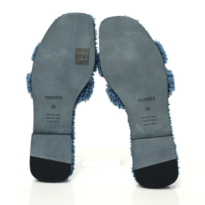 Hermes Woolskin Oran Sandals 38 Bleu 5 of 8