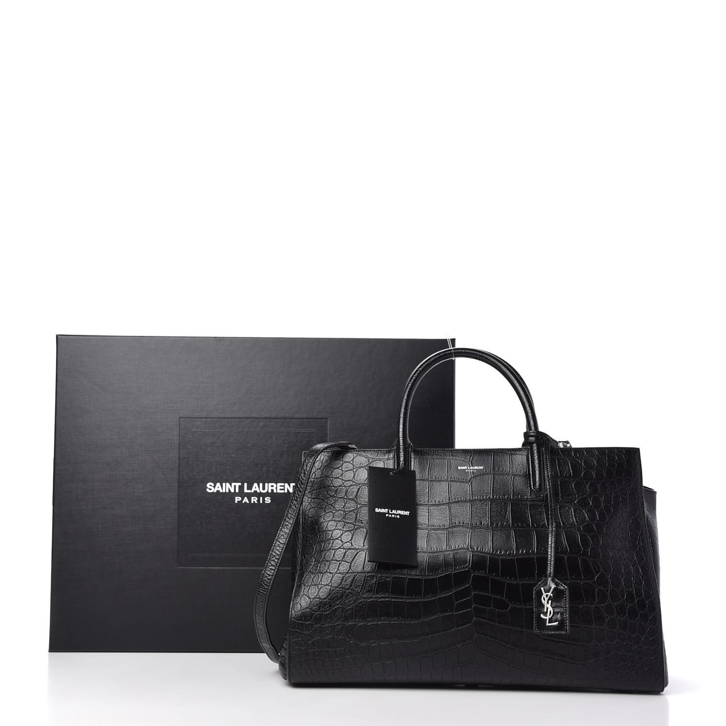 Calfskin Crocodile Embossed Medium Cabas Rive Gauche Black