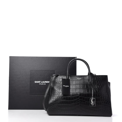 Saint Laurent Calfskin Crocodile Embossed Medium Cabas Rive Gauche Black 21 of 22