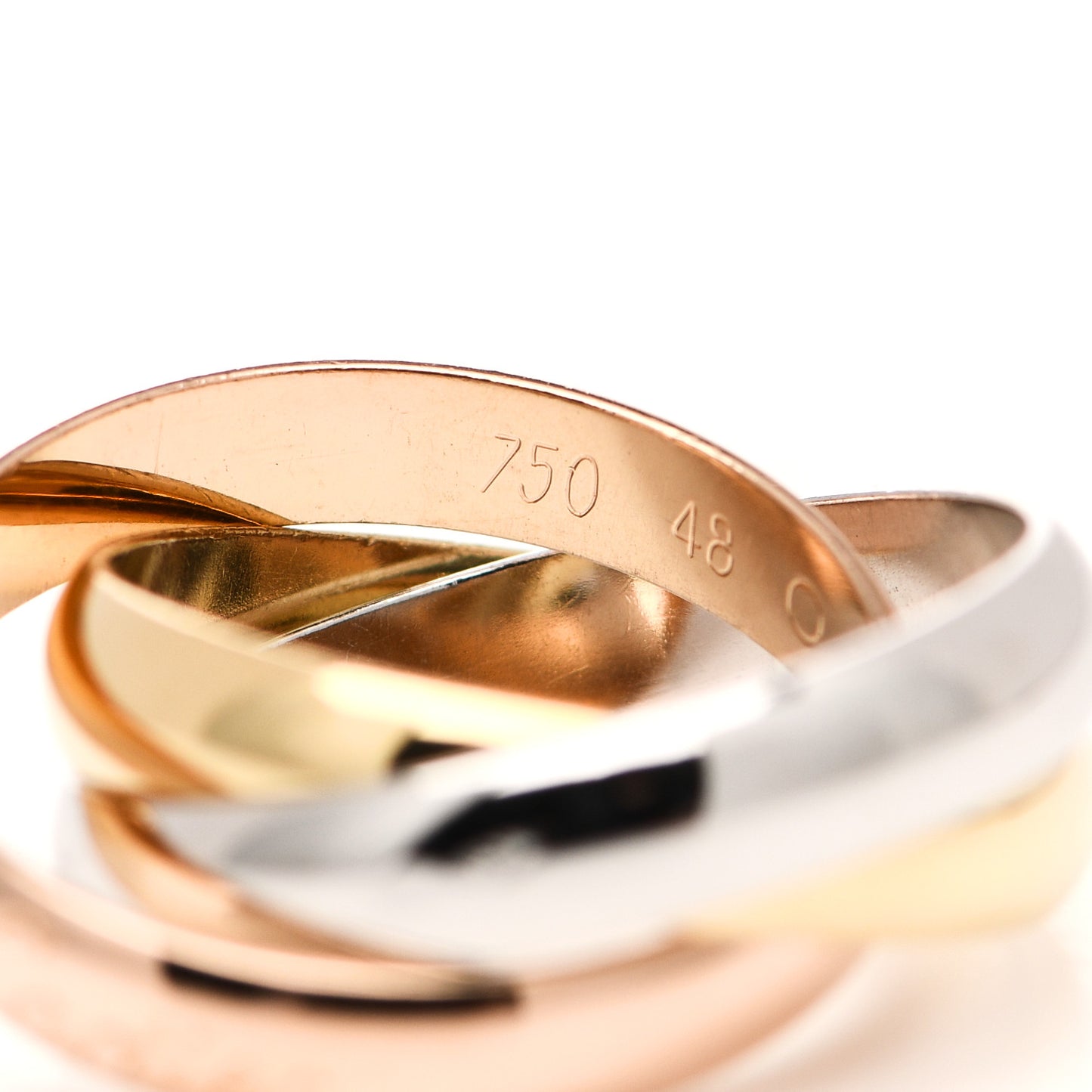 18K Pink Yellow White Gold Classic Les Must De Cartier Trinity Ring 48 4.5