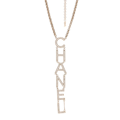 Chanel Metal Crystal Cha-Nel Logo Necklace Gold 1 of 7