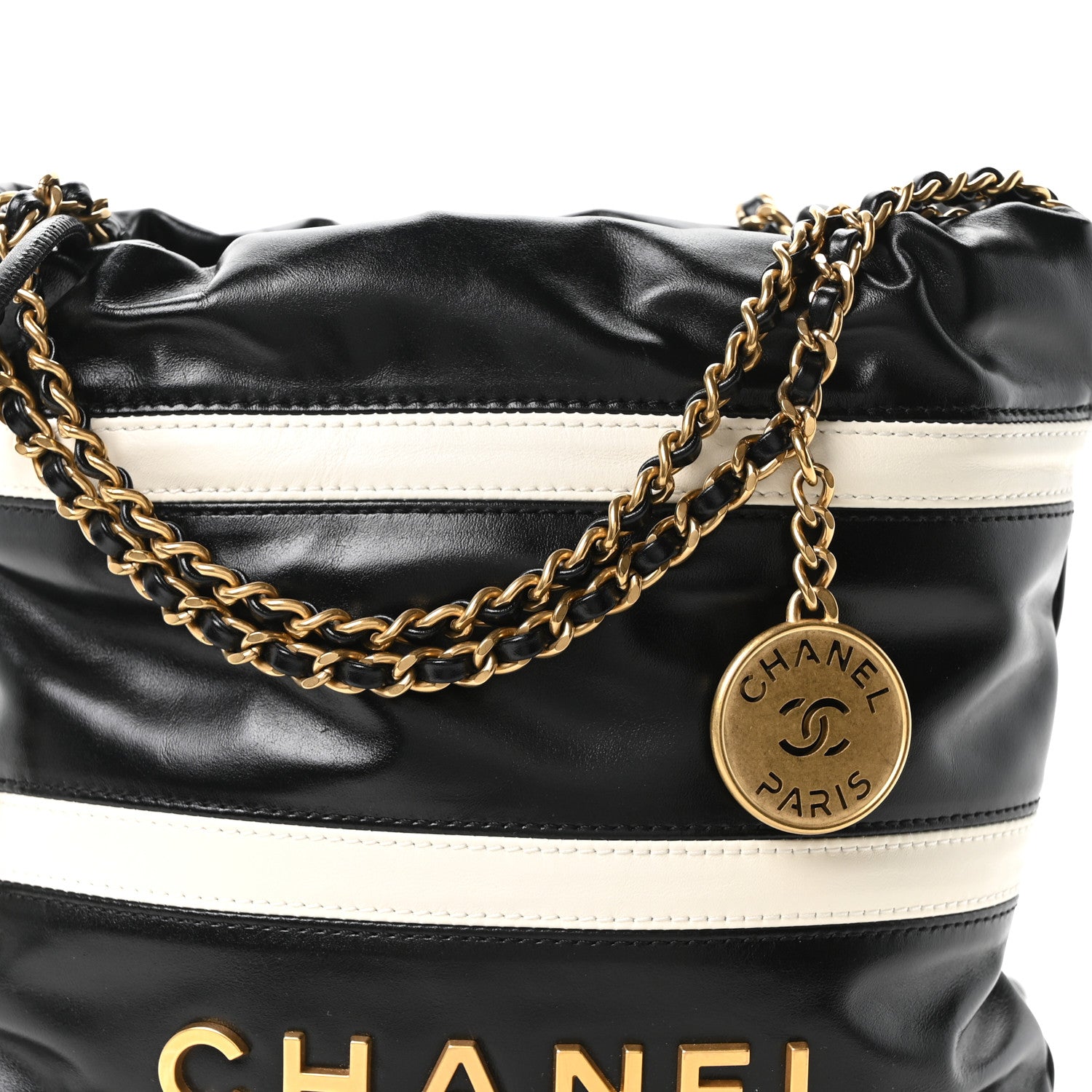 Chanel Shiny Calfskin Striped Mini Chanel 22 Black White 8 of 10
