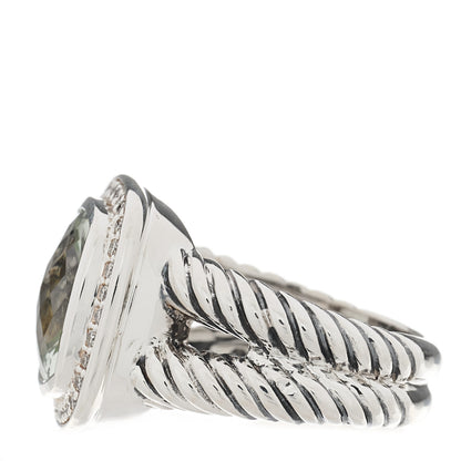 David Yurman Sterling Silver Diamond Prasiolite 11mm Albion Ring 53 6.25 3 of 5