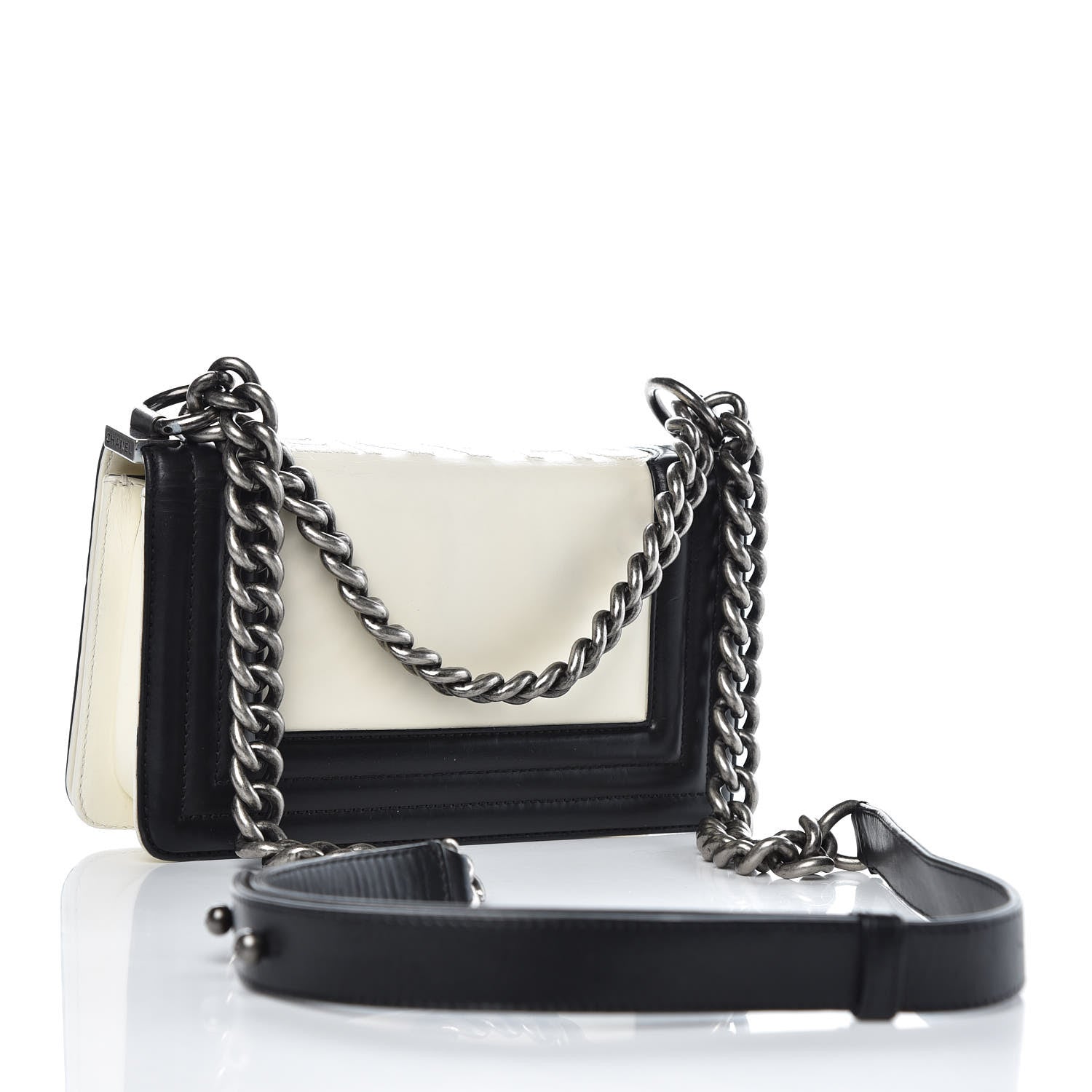 Chanel Glazed Calfskin Small Boy Flap White Black 3 of 12