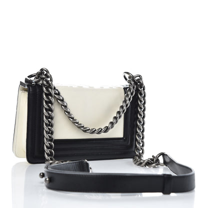 Chanel Glazed Calfskin Small Boy Flap White Black 3 of 12