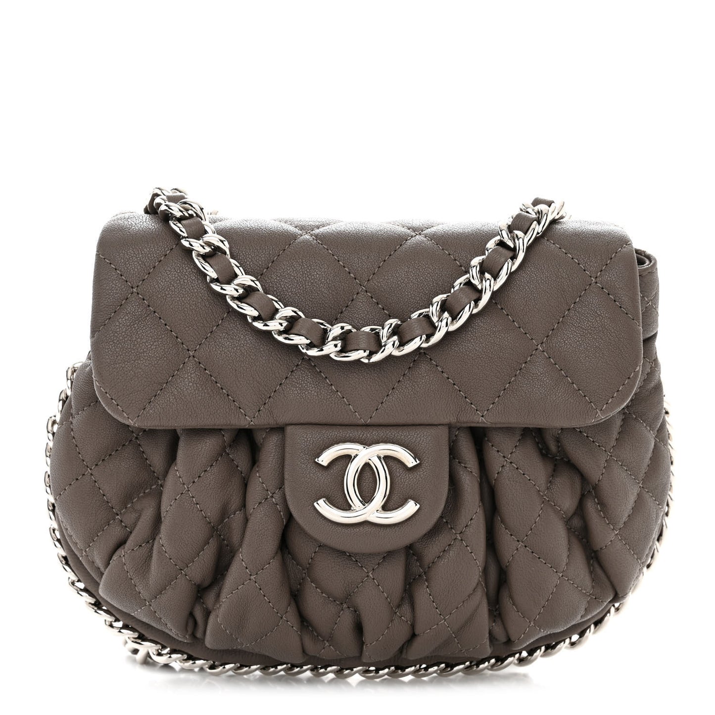 Washed Lambskin Quilted Mini Chain Around Flap Taupe