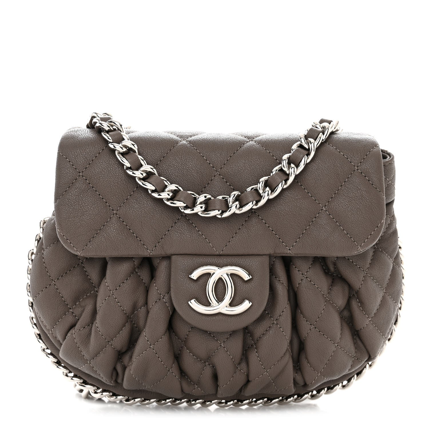 Chanel Washed Lambskin Quilted Mini Chain Around Flap Taupe 1 of 12