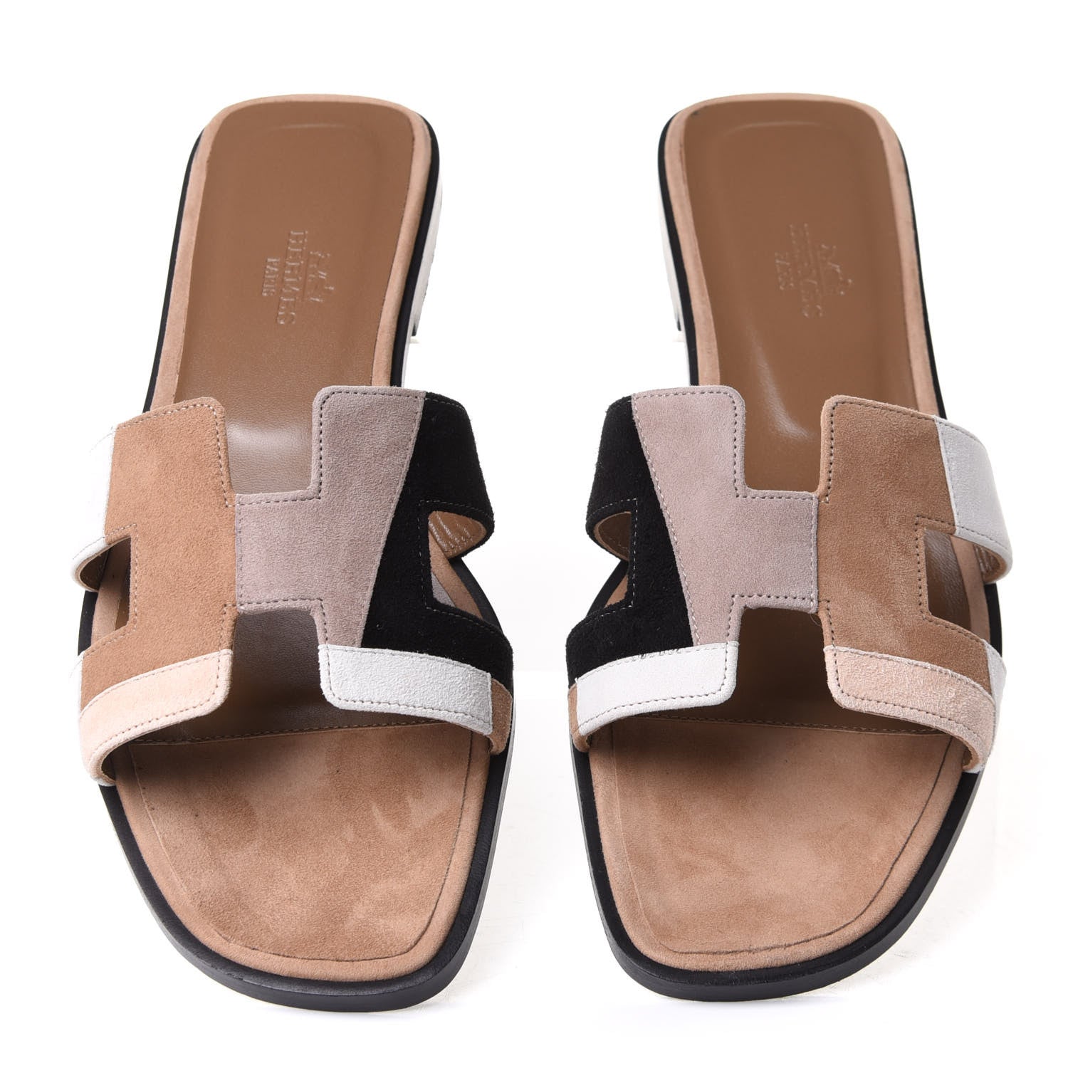 Hermes Velvet Goatskin Patchwork Oran Sandals 38.5 Multicolor Beige 5 of 9