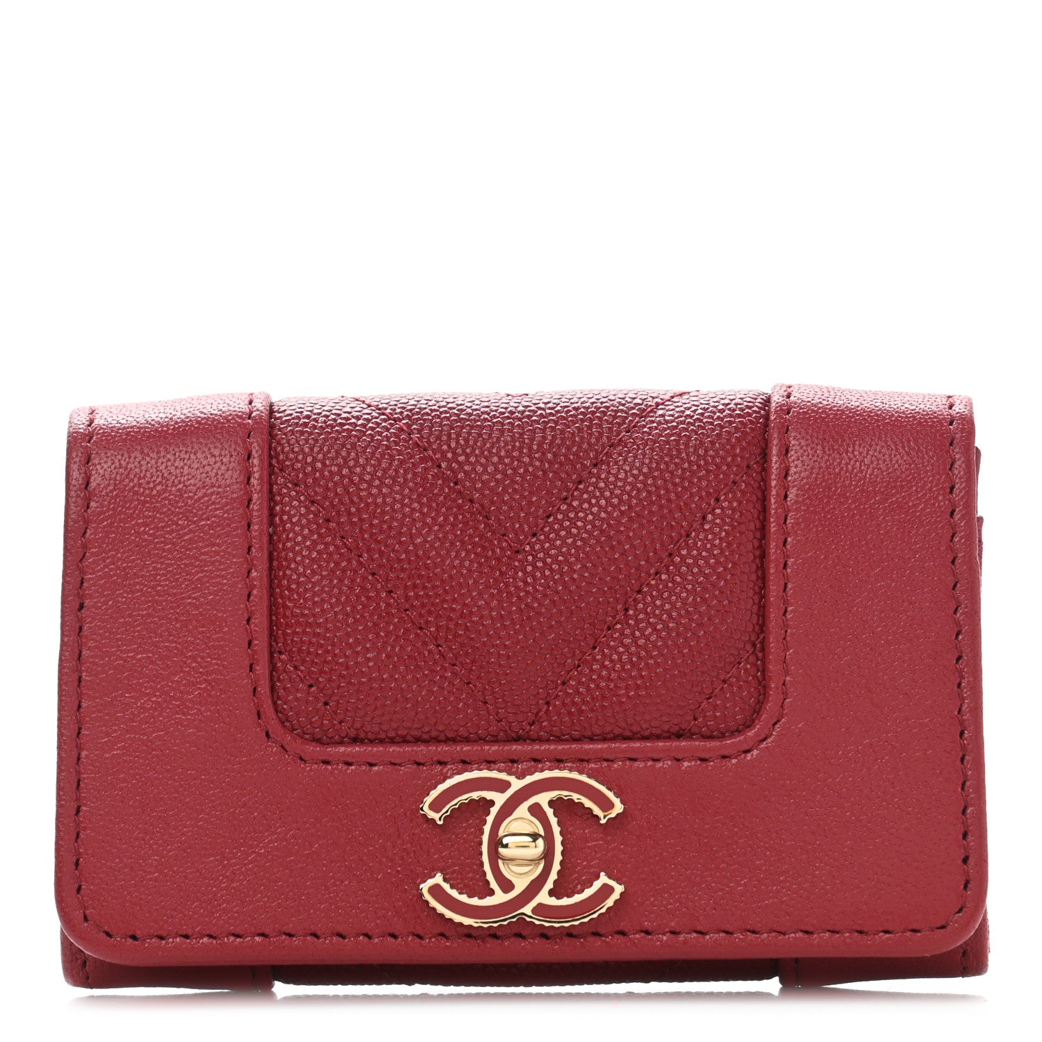 Chanel Caviar Chevron Quilted Mademoiselle Flap Card Holder Dark Pink 1 of 9