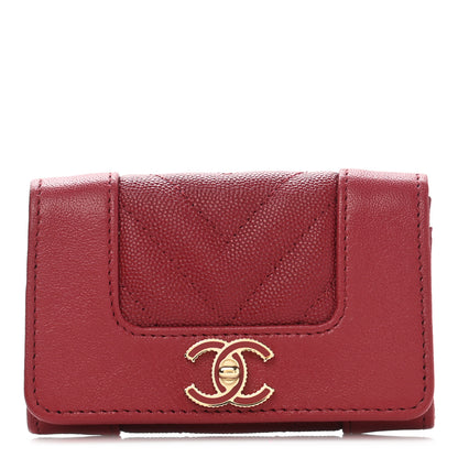 Chanel Caviar Chevron Quilted Mademoiselle Flap Card Holder Dark Pink 1 of 9