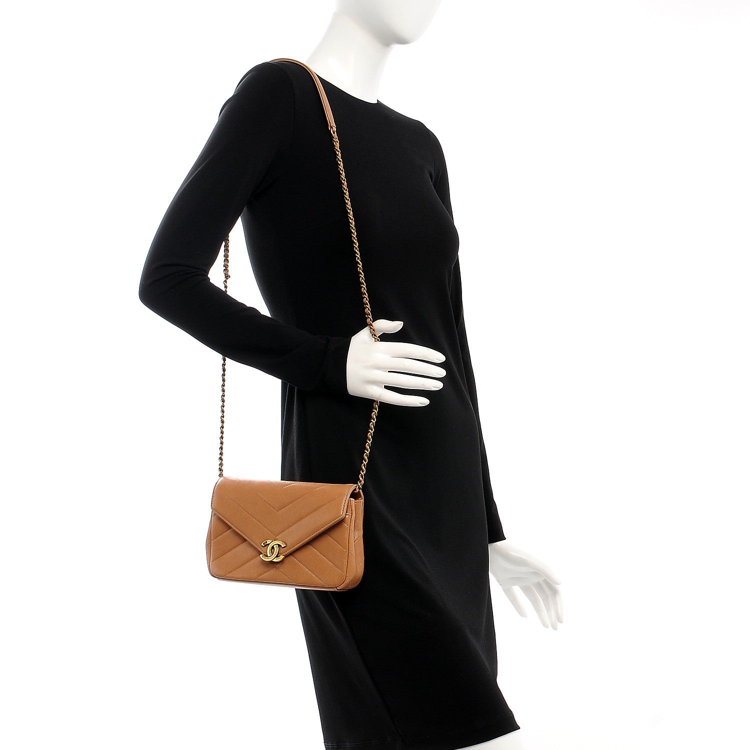 Chanel Lambskin Chevron Mini Coco Envelope Flap Beige 2 of 10
