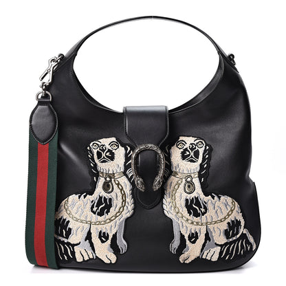 Gucci Calfskin Web Dog Embroidered Large Dionysus Hobo Black 1 of 9
