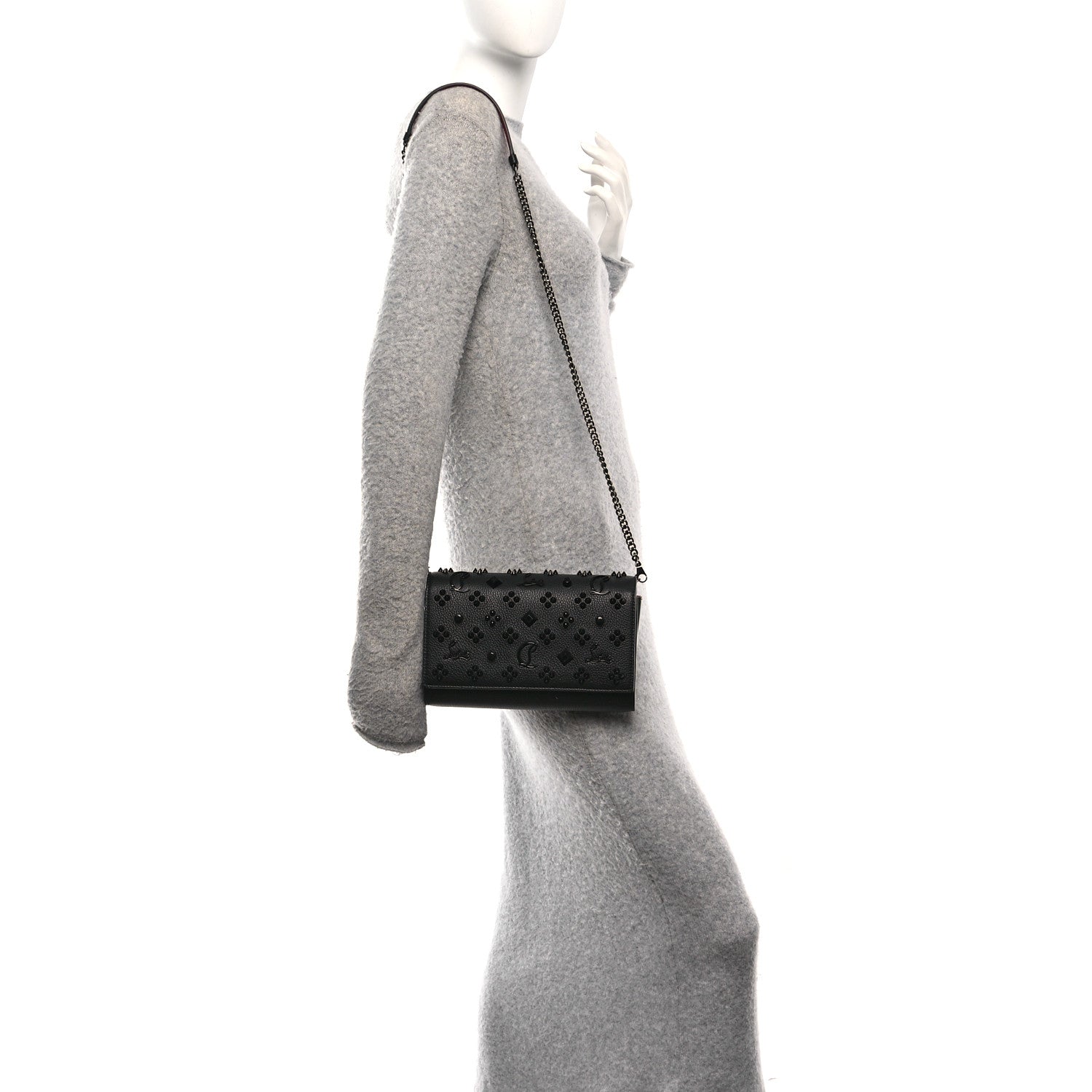 Christian Louboutin Calfskin Spikes Loubinthesky Paloma Clutch Black 2 of 11
