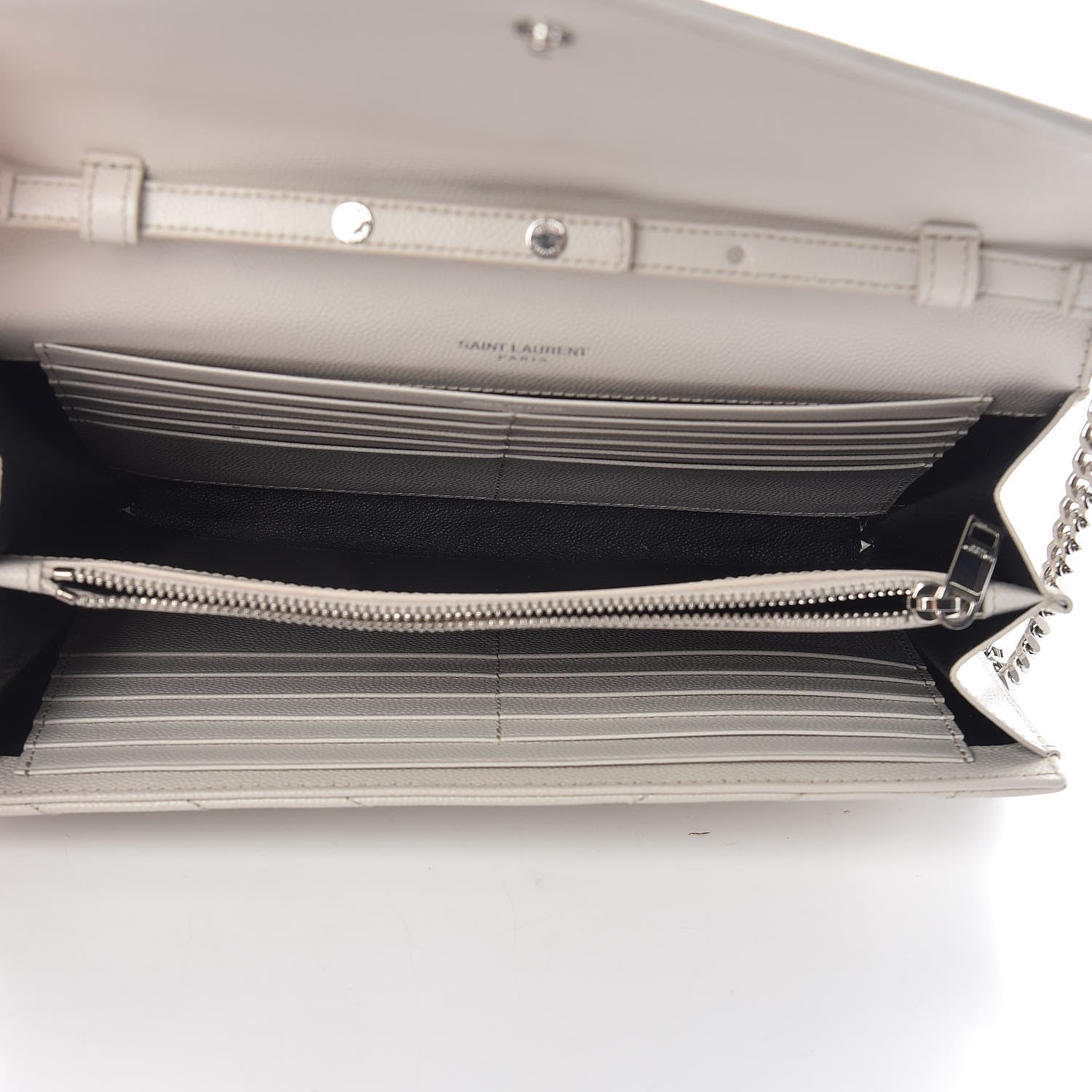 Saint Laurent Grain De Poudre Matelasse Chevron Monogram Chain Wallet Icy White 5 of 9