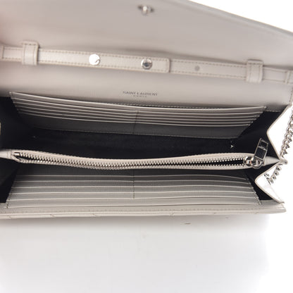 Saint Laurent Grain De Poudre Matelasse Chevron Monogram Chain Wallet Icy White 5 of 9