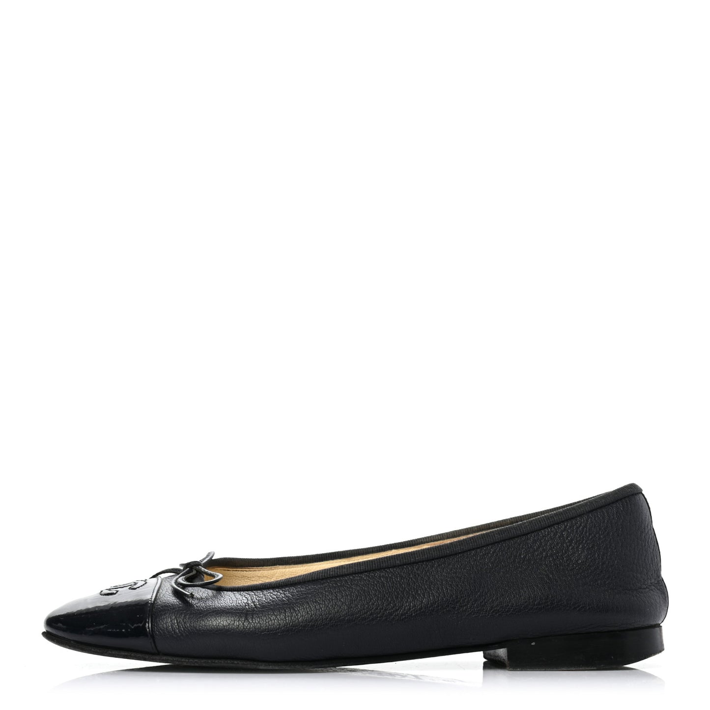 Goatskin Patent CC Cap Toe Ballerina Flats 39 Black