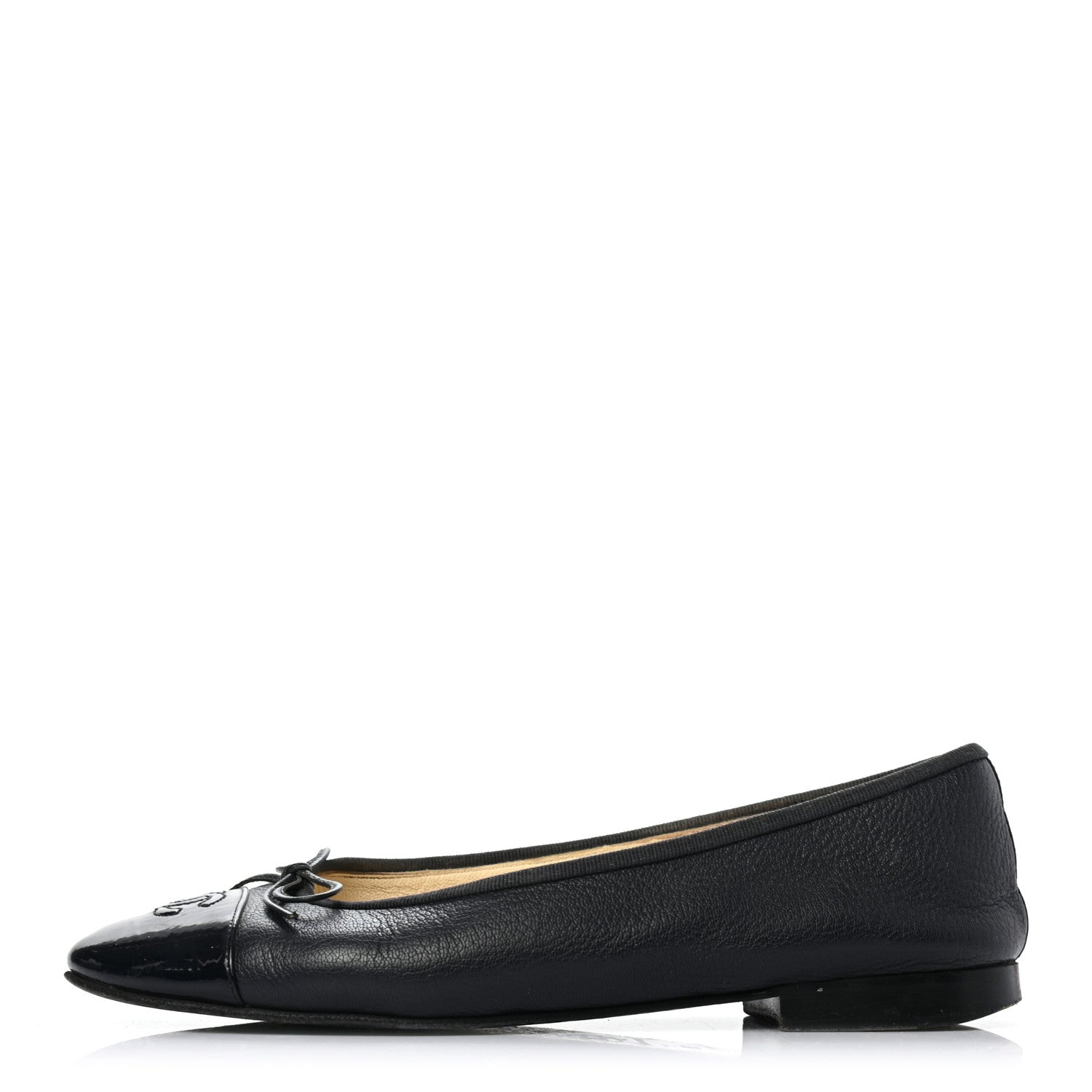 Chanel Goatskin Patent CC Cap Toe Ballerina Flats 39 Black 1 of 15