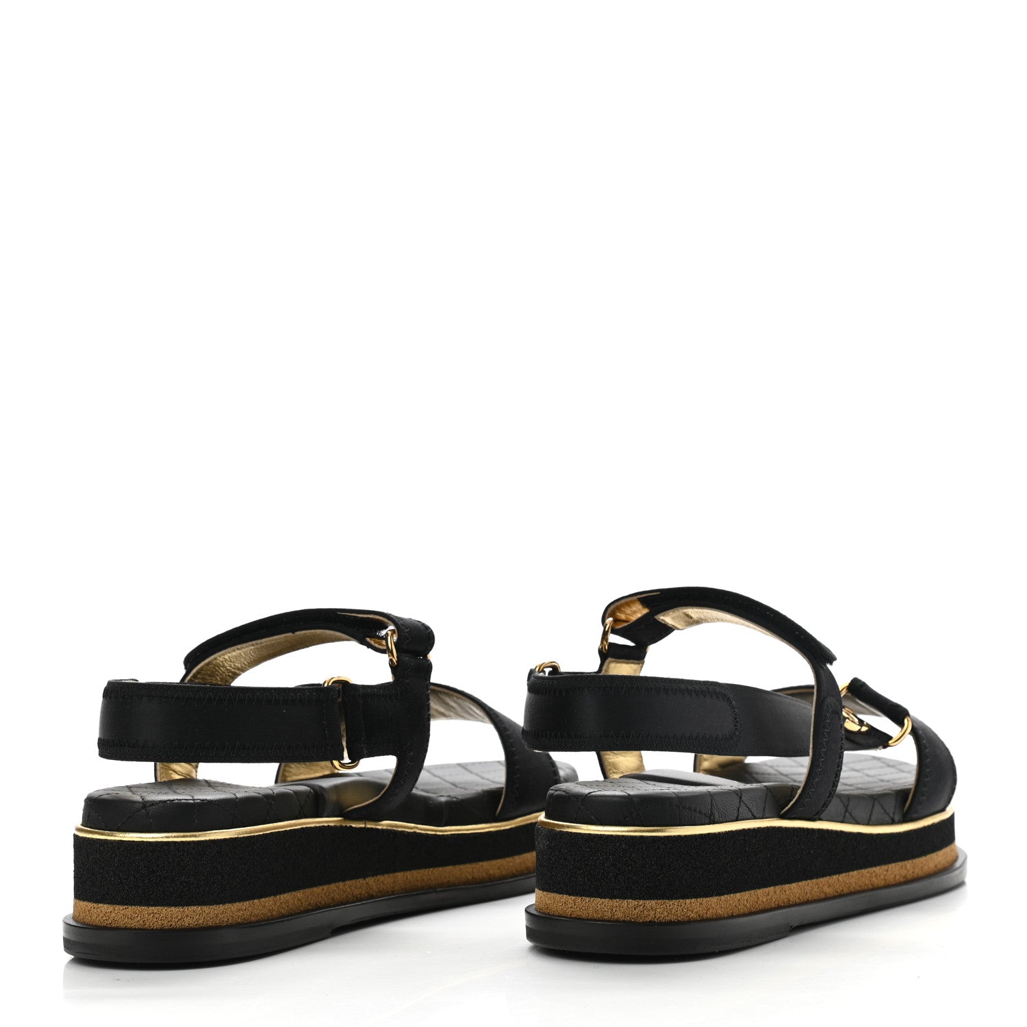 Chanel Satin CC Flat Sandals 39 Black Gold 4 of 7